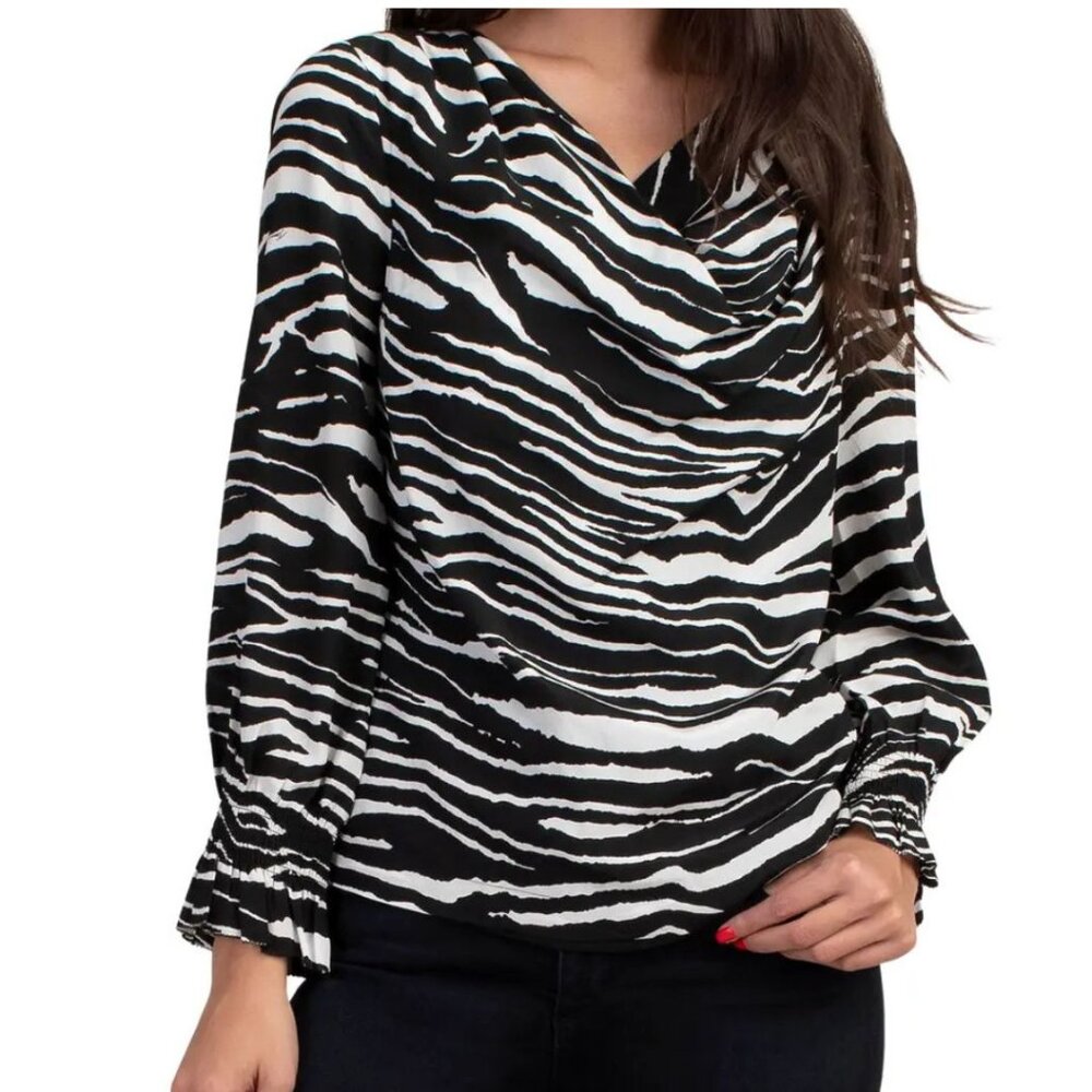 TRINA TURK Zebra print long sleeve blouse